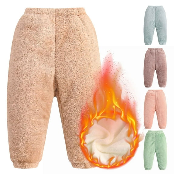 Cethrio Sweatpants for Toddler Girls Solid Fleece Christmas Gifts Clearance Warm Kids Khaki Fall and Winter Clothes Size 4-5 Years