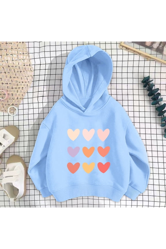 Sweatshirts for Girl, Casual Long Sleeve Hooded Printed Spring Autumn Tops Blue Size 7-8 T