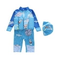 thumbnail image 1 of Cethrio Swimsuit Sets for Boys, 2-Piece Long Sleeve Stretch Swimsuits & Swim Caps Sets Blue Size 12-18 Months, 1 of 2