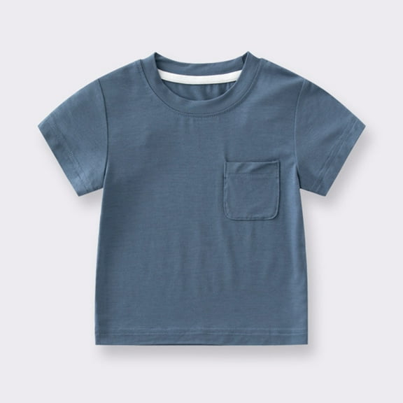 Cethrio T Shirts for Boys Girls, Cotton Solid Color Pullover Short Sleeve Summer Tees Dark Blue Size 9-12 Months