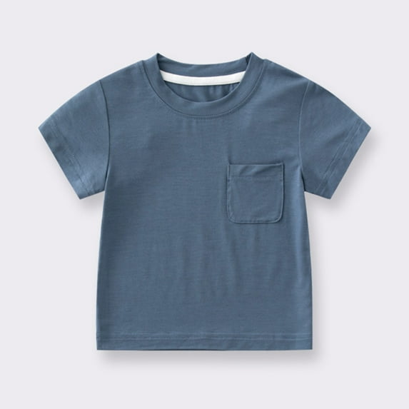 Cethrio T Shirts for Boys Girls, Short Sleeve Pullover Cotton Solid Color Summer Tees Dark Blue Size 2-3 T