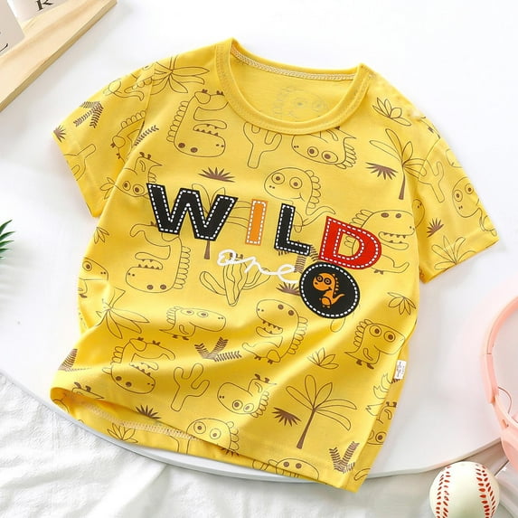 Cethrio T Shirts for Boys, Lightweight Cotton Short Sleeve Graphic Summer Tops Yellow Size 5-6 T
