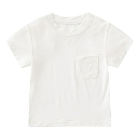 Cethrio T Shirts for Girls Boys, Short Sleeve Solid Color Casual Pullover Summer Tees White Size 3-6 Months