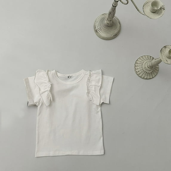 Cethrio T Shirts for Girls, Short Sleeve Cotton Casual Lightweight Summer Tops White Size 3-4 T
