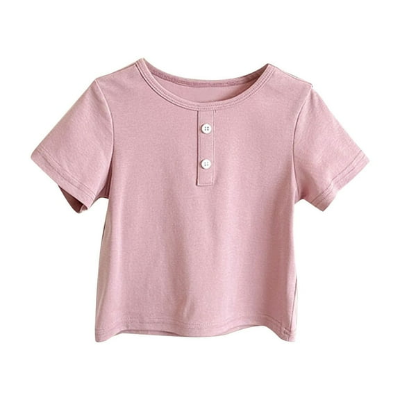 Cethrio T-Shirts for Kids Girls, Buttons Cotton Summer Short Sleeve Tops Purple Size 4-5 T