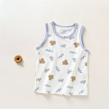 Cethrio Tank Tops for Boys 2025, Cotton Sleeveless Printed Summer Tops Light Blue Size 4-5 T