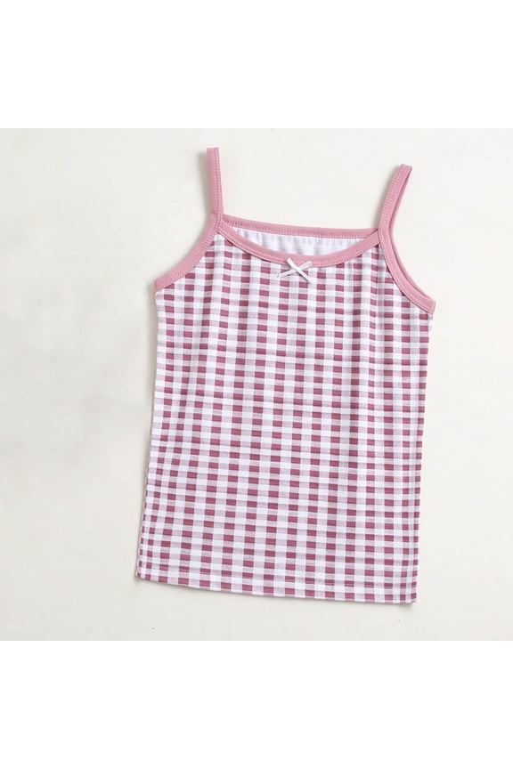 Tank Tops for Girls 2025, Sleeveless Cotton Plaid Summer Shirts Pink Size 5-6 T