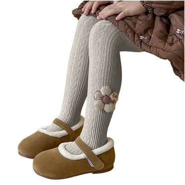Cethrio Tights for Girls, Dance Stretch School Uniform Leggings with Socks Gray Size XS