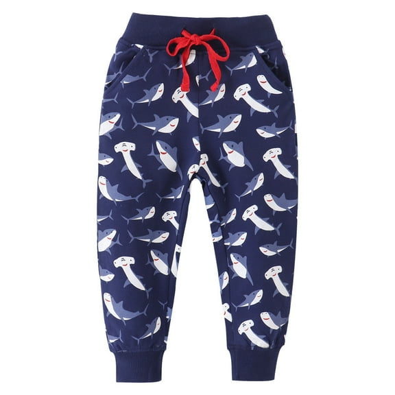 Cethrio Kids Boy's Sweatpants, Sports Printed Elastic Waist Cotton Jogger Pants Dark Blue Size 3 T
