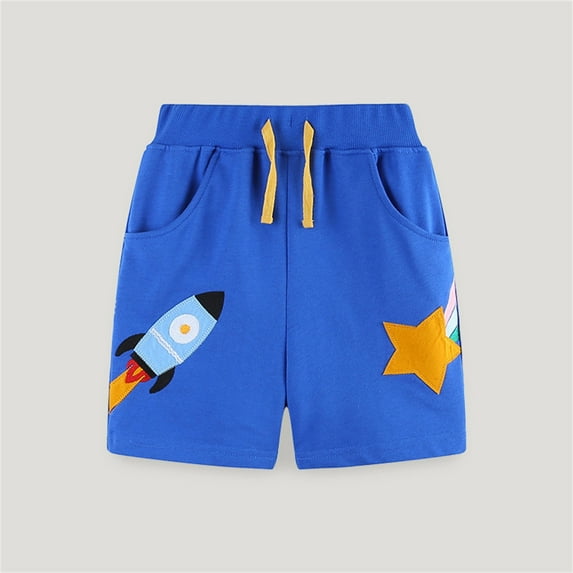 Cethrio Kids Boys Active Shorts, Cartoon Printed Casual Elastic Waist Cotton Drawstring Summer Short Pants Blue 3 T