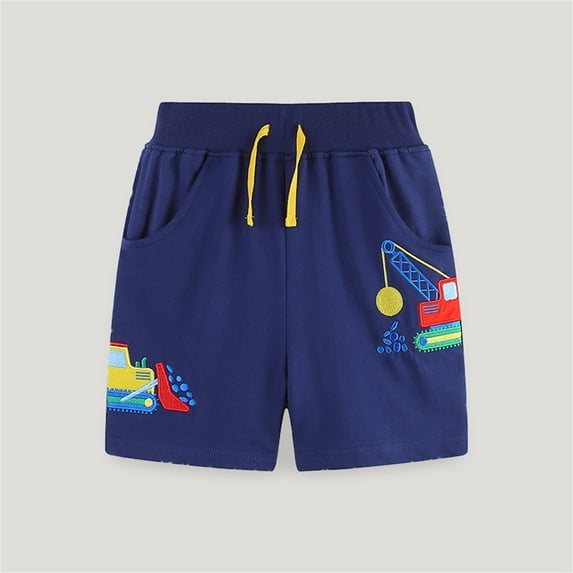 Cethrio Kids Boys Shorts, Elastic Waist Casual Cotton Athletic Summer Shorts Dark Blue Size 5 T