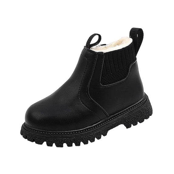 Cethrio Toddler Boys Ankle Boots, Non-Slip Fleece Lined Soft Sole Outdoor Winter Shoes Black Size 8 (Toddler)