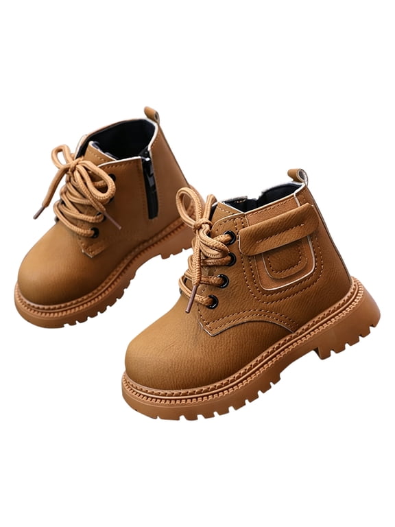 Toddler Boys Ankle Boots, Slip-Resistant Outdoor Breathable Soft Sole Lace-up Boots Yellow Size 6.5 (Toddler)