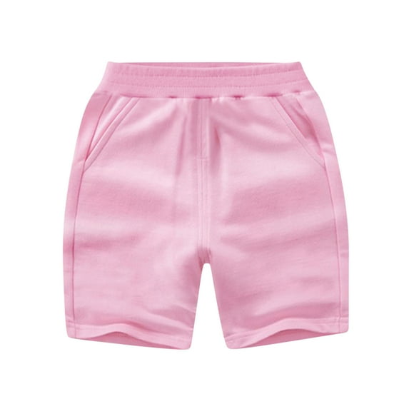 Cethrio Kids Boys Athletic Shorts with Pockets, Elastic Waist Casual Cotton Summer Shorts Pink Size 5-6T