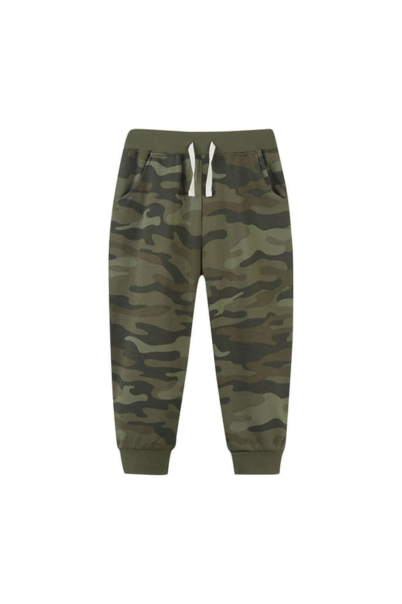 Kids Boys Athletic Sweatpants, Drawstring Cotton Casual Printed Jogger Pants Army Green Size 3 T