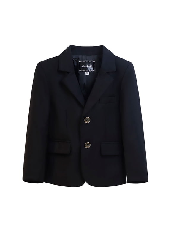 Kids Boys Blazer Jackets, Long Sleeve School Uniform Formal Lapel Fall Outerwear Black Size 5T