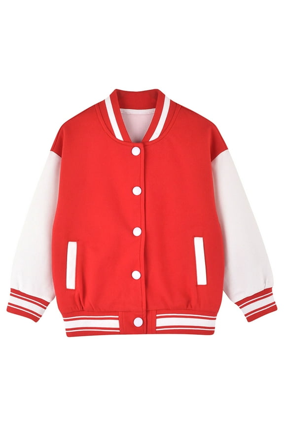 Kids Boys Bomber Jackets, Casual Cotton Long Sleeve Spring Fall Coats Red Size 5-6 T
