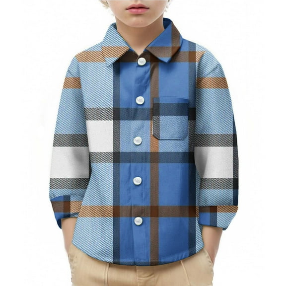Cethrio Kids Boys' Button Down Shirts, Casual Collared Plaid School Long Sleeve Shirts Blue Size 3-4 T