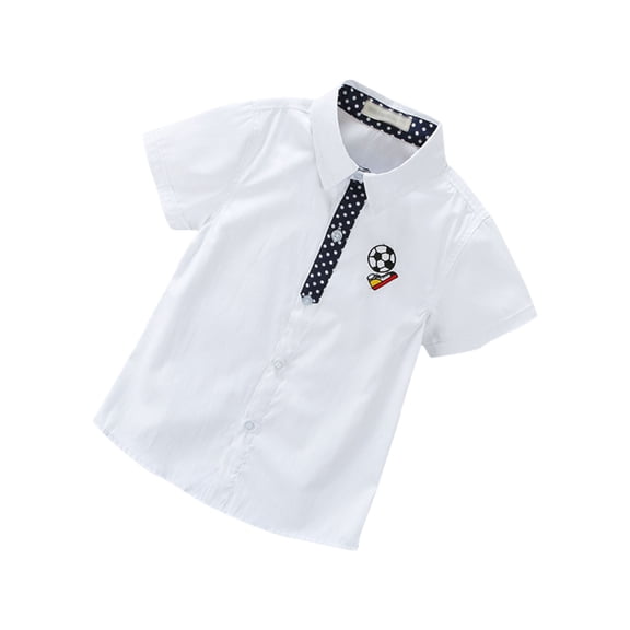 Cethrio Kids Boys Button Down Shirts, Cotton Print Short Sleeve Summer Tops White Size 9-10 T