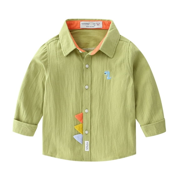 Cethrio Kids Boys Button Down Shirts, Lapel Collar Cute Casual Cotton Long Sleeve Shirts Green Size 3-4T