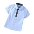 thumbnail image 1 of Cethrio Kids Boys Button Down Shirts, Print Cotton Short Sleeve Summer Tops Light Blue Size 4-5 T, 1 of 3