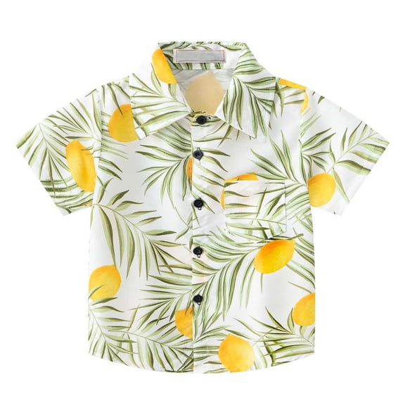 Cethrio Kids Boys Button Down Shirts, Printed Short Sleeve Fashion Summer Tops Yellow Size 3 T