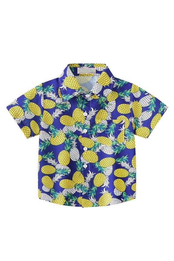 Kids Boys Button Down Shirts, Short Sleeve Printed Fashion Summer Tops Yellow Size 4 T
