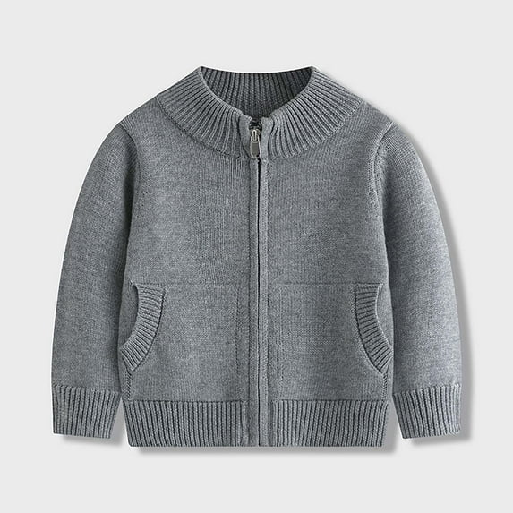 Cethrio Kids Boys Cardigan Sweaters, Cotton Solid Color Warm Full Zip Fall Winter Clothes Gray Size 4-5 T