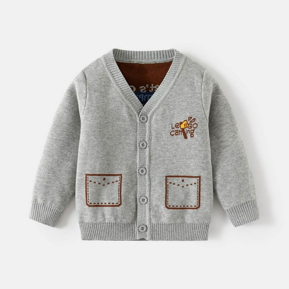 Cethrio Kids Boys Cardigan Sweaters, Warm Cotton Buttons V Neck Fall Winter Outerwear Gray Size 4-5 T
