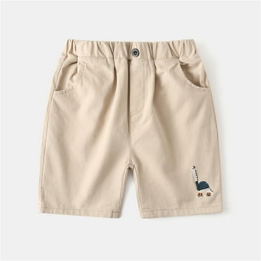 Cethrio Kids Boys Cargo Shorts, Athletic Elastic Waist Cotton School Uniform Summer Shorts Beige Size 5 T