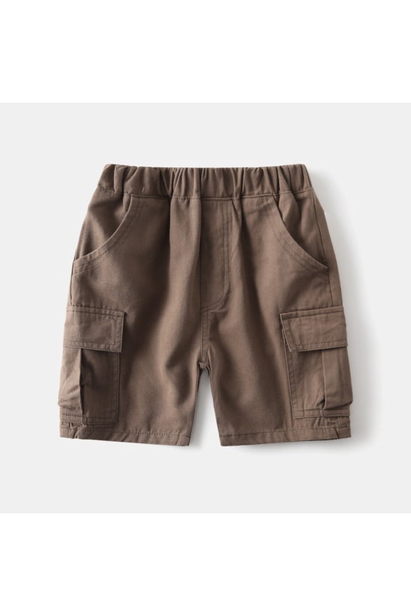 Kids Boys Cargo Shorts, Casual Athletic Elastic Waist Cotton Summer Shorts Coffee Size 6 T