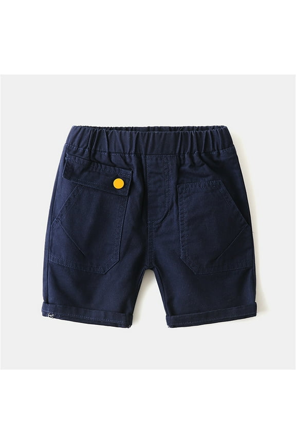 Kids Boys Cargo Shorts, Cotton School Uniform Elastic Waist Summer Shorts Navy Size 3 T