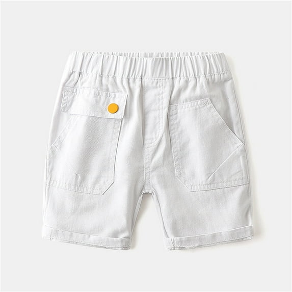Cethrio Kids Boys Cargo Shorts, Cotton School Uniform Elastic Waist Summer Shorts White Size 2 T