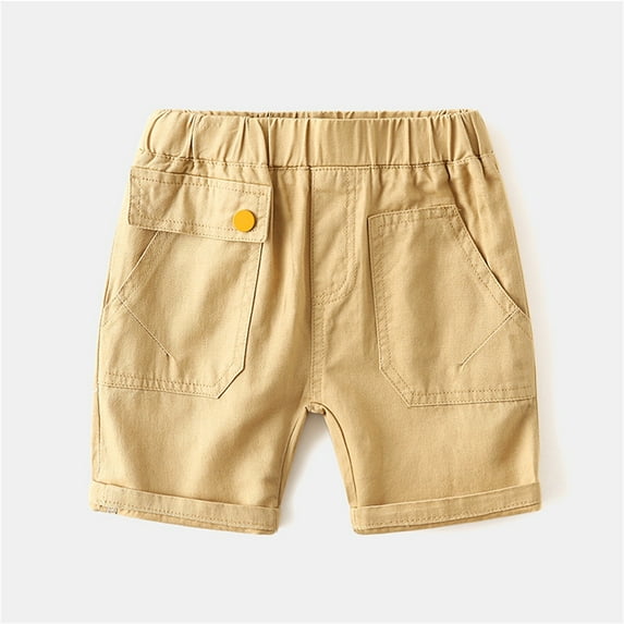 Cethrio Toddler Boys Cargo Shorts, Elastic Waist School Uniform Cotton Summer Shorts Khaki Size 3 T