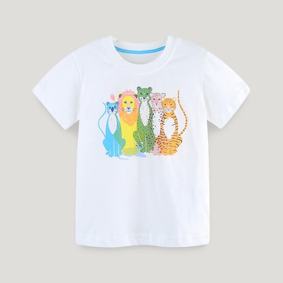 Cethrio Toddler Boys Casual Shirts- Fashion Short Sleeve Crew Neck Printed Cotton Boys Summer Clothes White Size 6T