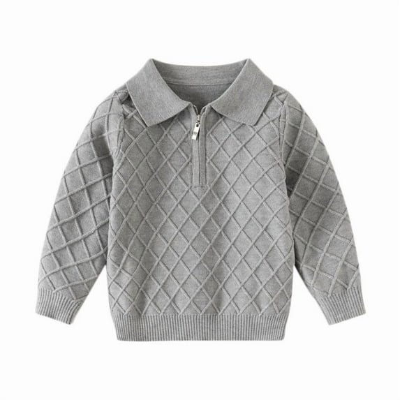 Cethrio Kids Boys Collared Sweaters, Knitting Cotton Pullover Casual Stretchy Kids Sweaters Gray Size 3-4 T