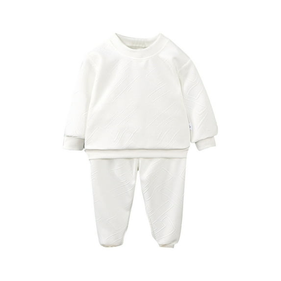 Cethrio Kids Boys Cotton Outfit Sets, Casual Long Sleeve 2 Piece Sweatshirts and Sweatpants Sets White Size 5T