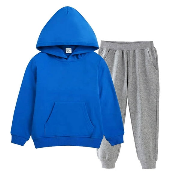 Cethrio Kids Boys Cotton Outfit Sets, Long Sleeve Casual 2 Piece Hoodies with Sweatpants Sets Blue Size 6