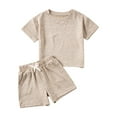 thumbnail image 1 of Cethrio Kids Boys Cotton Outfit Sets, Short Sleeve Summer Solid Color T-shirts and Shorts Khaki Size 4, 1 of 7