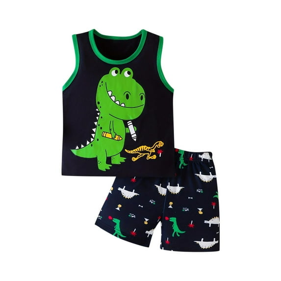 Cethrio Kids Boys Cotton Outfit Sets, Summer Sleeveless Casual Graphic Boys' Clothing Sets Black Size 3T
