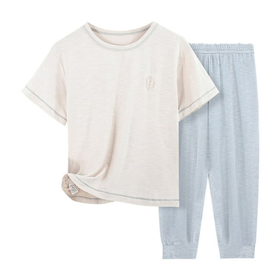 Cethrio Kids Boys Cotton Pajama Sets, Casual Short Sleeve Summer Soft Boys' Sleepwear Sets Gray Size 14-16