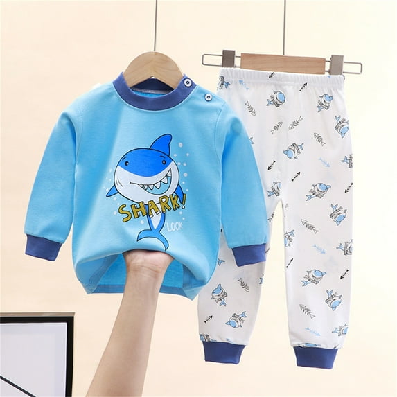 Cethrio Kids Boys Cotton Pajama Sets, Crewneck 2 Piece Cute Long Sleeve Boys' Sleepwear Blue Size 5T
