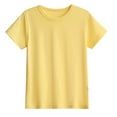 thumbnail image 1 of Cethrio Kids Boys Cotton T-shirts, Short Sleeve Crewneck Solid Color Casual Summer Tops Yellow Size 4-5 T, 1 of 5