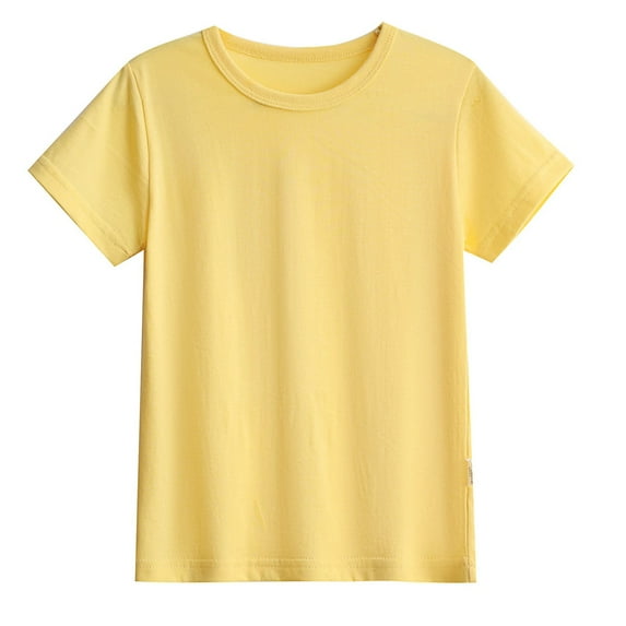 Cethrio Kids Boys Cotton T-shirts, Short Sleeve Crewneck Solid Color Casual Summer Tops Yellow Size 4-5 T