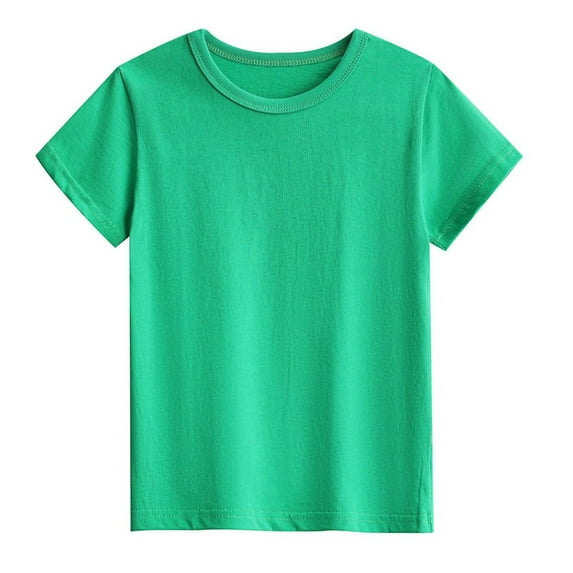 Cethrio Kids Boys Cotton T-shirts, Short Sleeve Solid Color Crewneck Casual Summer Tops Green Size 5T