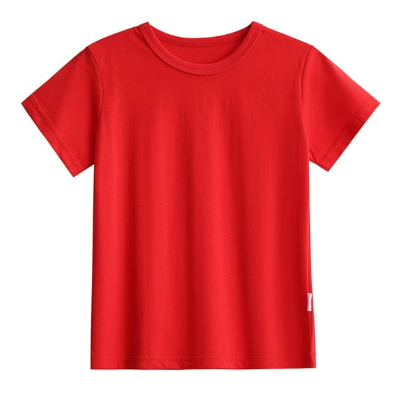 Cethrio Kids Boys Cotton T-shirts, Solid Color Crewneck Short Sleeve Casual Summer Tops Red Size 5T