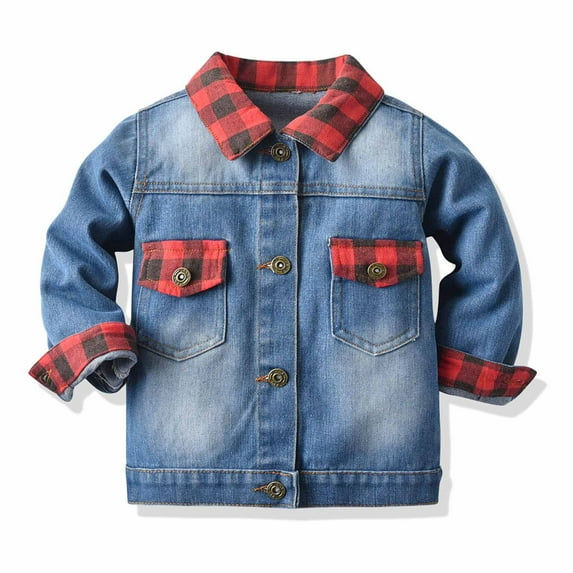 Cethrio Kids Boys Denim Jackets, Button up Long Sleeve Fashion Pockets Fall Winter Coats Blue Size 5-6T