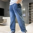 thumbnail image 1 of Cethrio Boys Jeans 2025, Elastic Waist Bootcut Casual Stretch Denim Pants Blue Size 7-8 T, 1 of 3