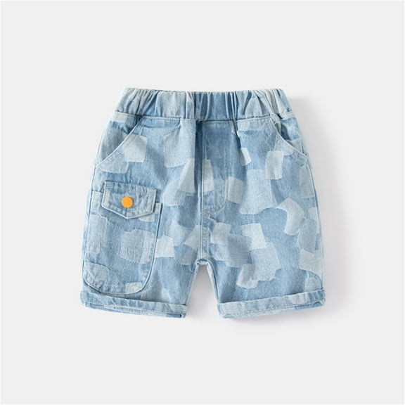 Cethrio Kids Boys Denim Shorts 2025, Elastic Waist Stretch Casual Jean Shorts Light Blue Size 4 T