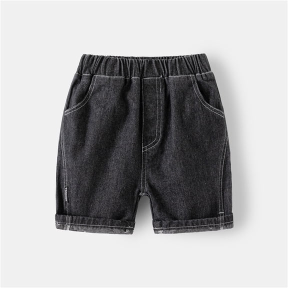 Cethrio Kids Boys Denim Shorts, Summer Casual Elastic Waist 2025 Shorts with Pockets Black Size 7 T